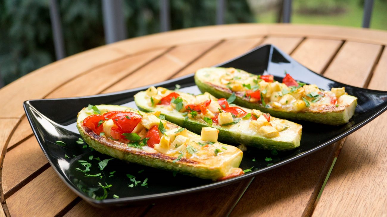 Stuffed Zucchini with Cheese and Tomatoes