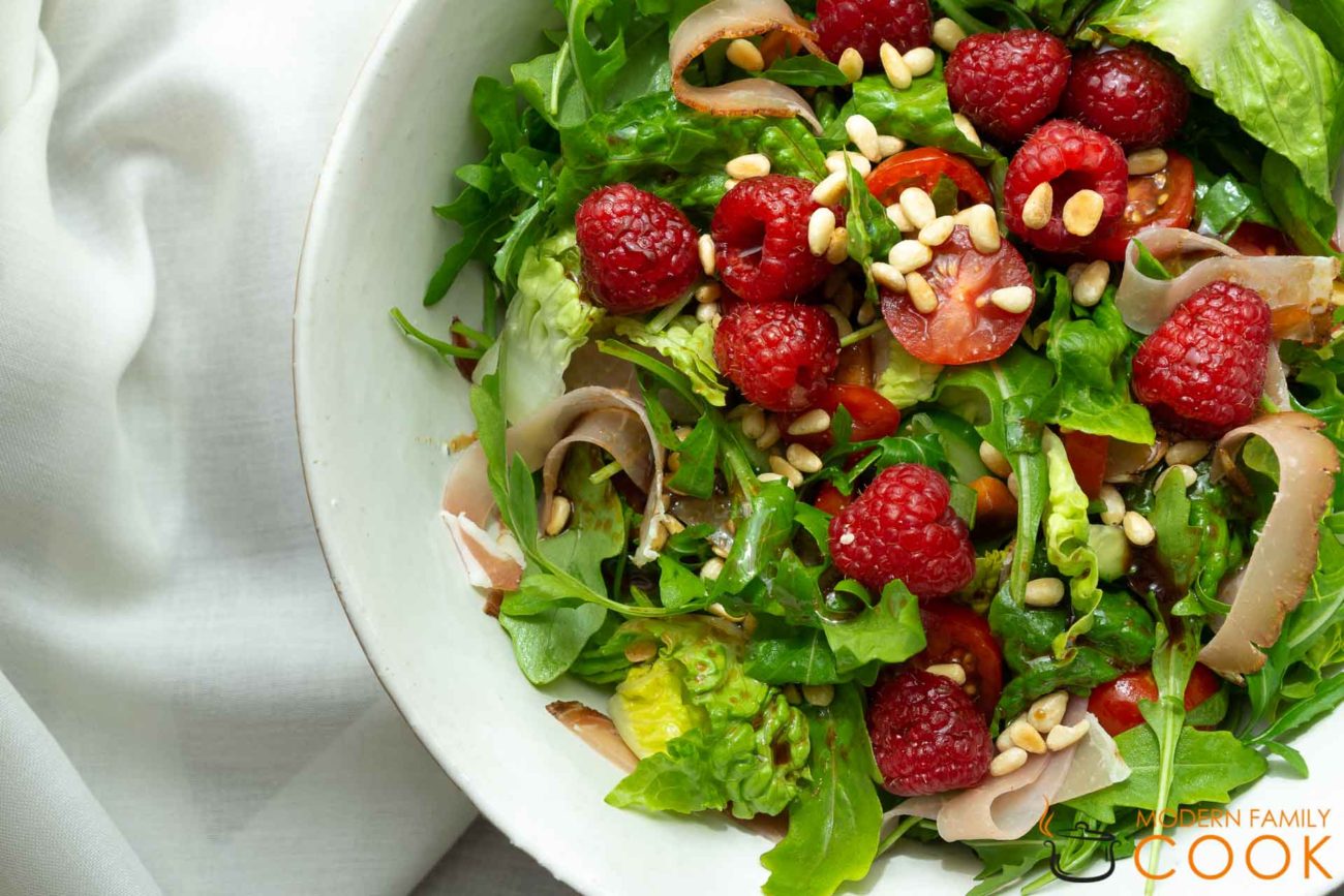 Raspberry and Prosciutto Salad with Pomegranate Dressing