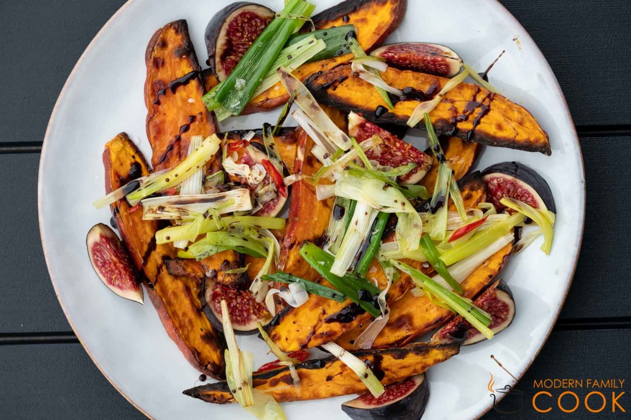 Baked sweet potatoes and fresh fig salad